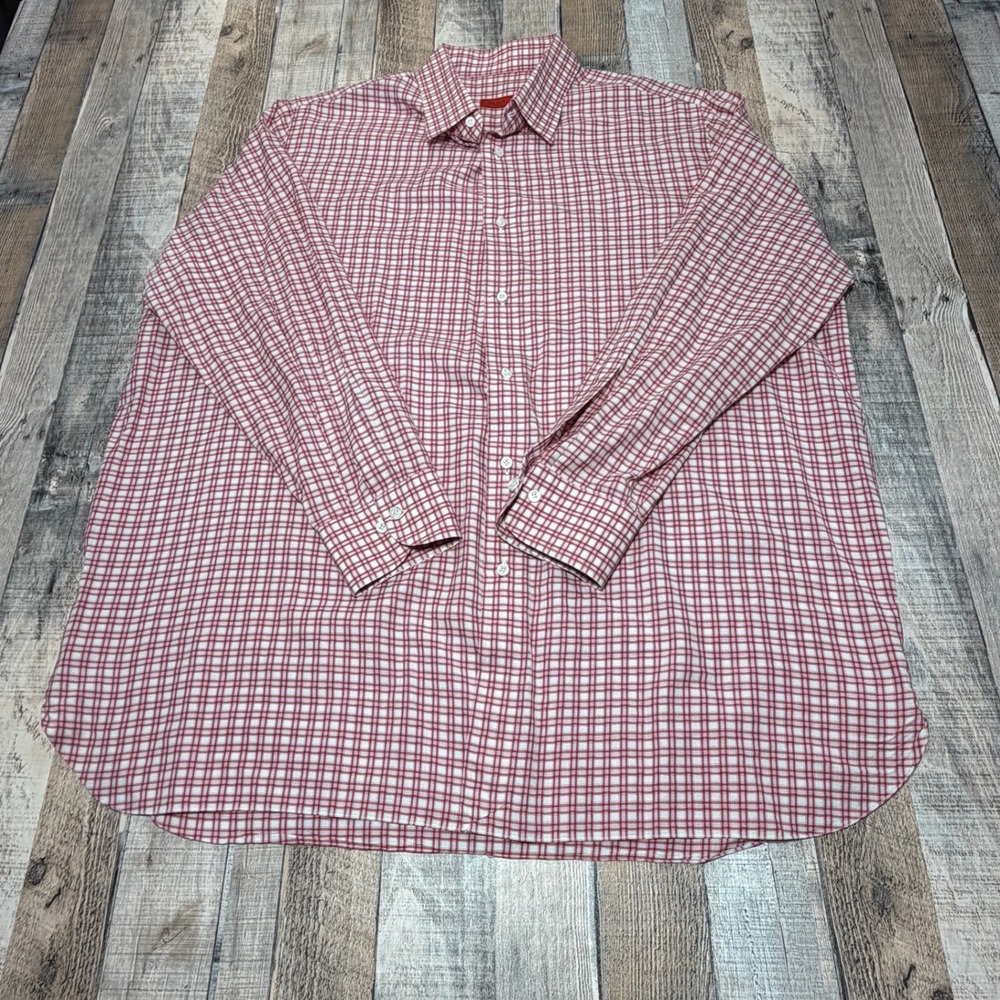 Isaia Napoli Shirt Mens XXL Red White Check Handsewn Bespoke Cotton Italy Luxury